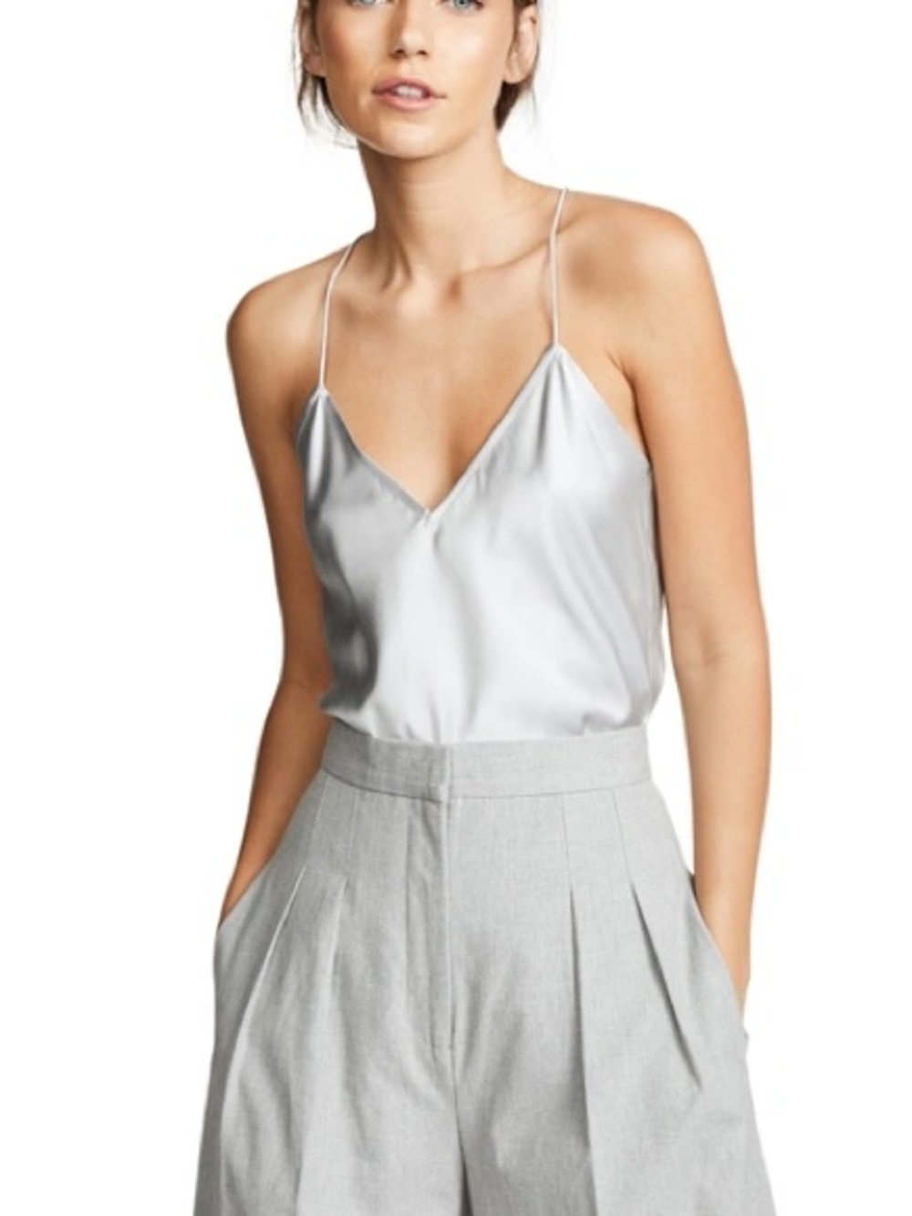 Theory Draped Back Slip Top Silver Mist Vintage Satin